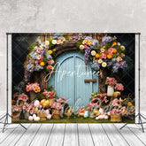 Aperturee - Floral Tree House Blue Door Eggs Easter Backdrop